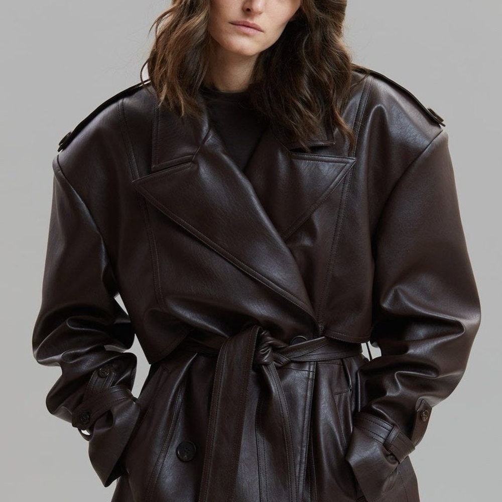 THE FRANKIE SHOP
Double Breasted Faux Leather Trench Coat